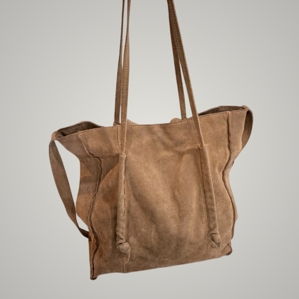 Zara Brown Suede Leather Drawstring Bucket Tote Shoulder Bag AS IS